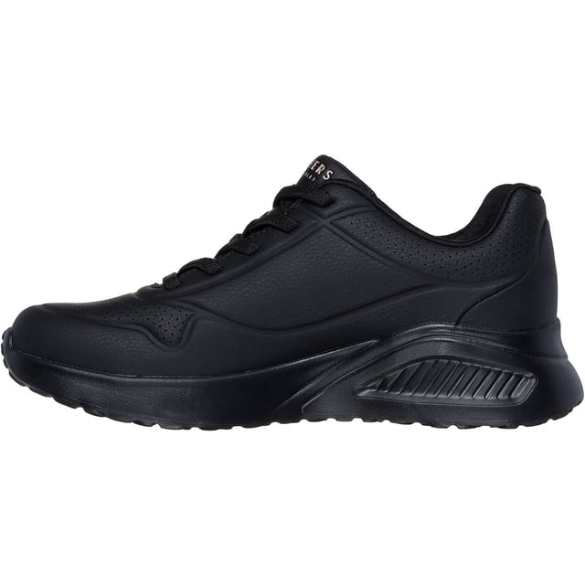 Level up your sneaker game with cushioned comfort wearing Skechers Street Uno Lite Work. This stretch-laced fashion sneaker features a synthetic duraleather upper with a platform wedge cushioned midsole and a Die-Cut Skechers Memory Foam insole.