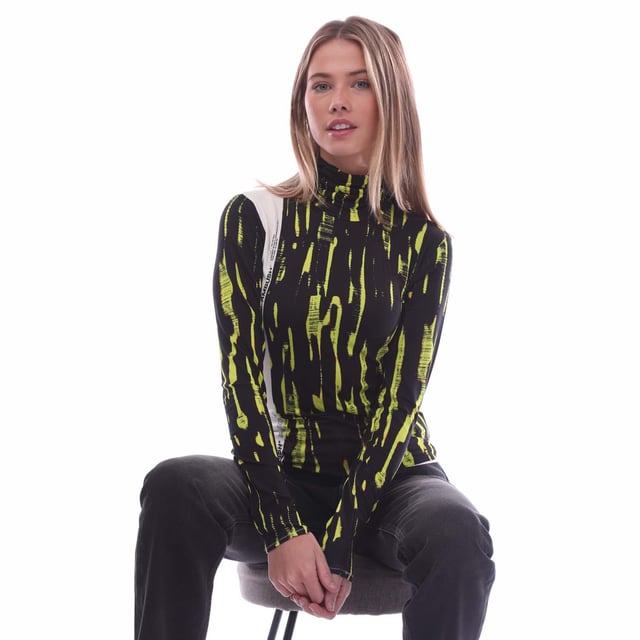 Ambush Printed Fitted Long Sleeve Turtleneck Top in yellow.- Turtleneck.- Long sleeves.- All-over abstract print.- Printed on the side.- 95% Viscose  5% Elastane.- Ref: BWAD0370016500