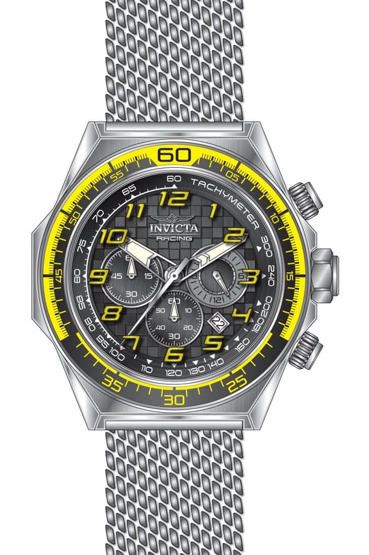 Invicta Invicta Racing 47770 Men's Watch - Waterproof - Analogue - Quartz Movement - Stainless Steel with Yellow Dial - 43mm, Gold / Black, band ring