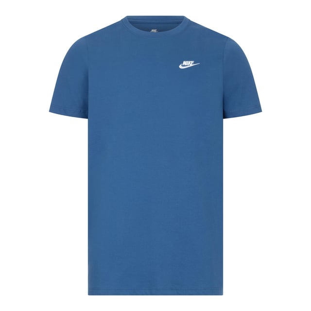 Nike Sportswear Men's Club T Shirt Blue A SMART CHOICE FOR YOUR DAILY ROTATION. The Nike Sportswear Club T-Shirt is made with our everyday cotton fabric and a classic fit, for a familiar feel right out of the bag.An embroidered Futura logo on the chest provides a signature Nike look. Benefits The classic-fit tee silhouette has a relaxed feel down through the body and hips. Everyday cotton fabric feels soft and lightweight. Product Details Standard fit for a relaxed, easy feel Fabric: 100% cotton Machine wash
