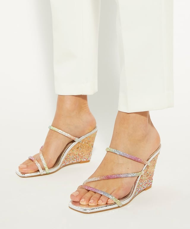 Dune Ladies Miri Diamante Cork Wedge Sandals