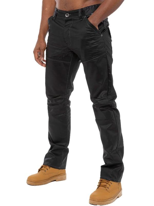 Enzo Mens Denim Jeans Straight Leg Black Coated - Main Image