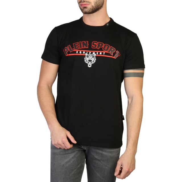 Plein Sport Equipment Black T-Shirt. Philipp Plein Sport Black Tee. Stretch Fit 95% Cotton, 5% Elastane. Crew Neck, Short Sleeves. Plein Branded Logo. Style Code: TIPS114TN 99