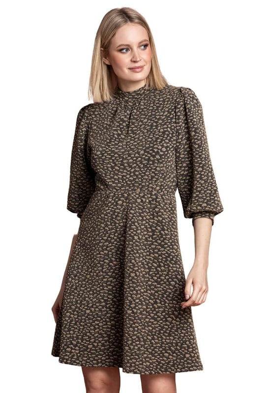 Shimmer Animal Print Fit Flare Dress