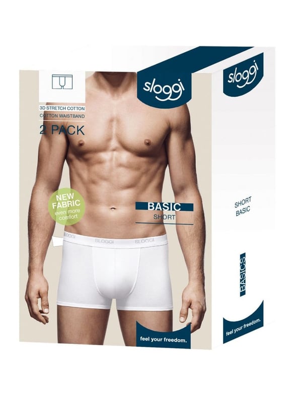 Sloggi Mens Basic Shorts C2P. Pack of 2. Cotton rich underwear with an elasticated waistband and terry lining. This product is machine washable.