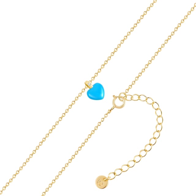 Fall in love with the enchanting necklace with heart pendant from Glanzstücken München! This fine anchor chain is made from 925 sterling silver and finished in radiant 14 carat yellow gold, giving it a luxurious shimmer. The heart pendant is a real eye-catcher: covered with colored enamel and decorated with a sparkling lab grown diamond that catches the light with every step you take. Whether as a gift for a special person or as a chic accessory for your own jewelry collection - this necklace is a piece of pure elegance. Let your heart beat for this exquisite piece of jewelry!