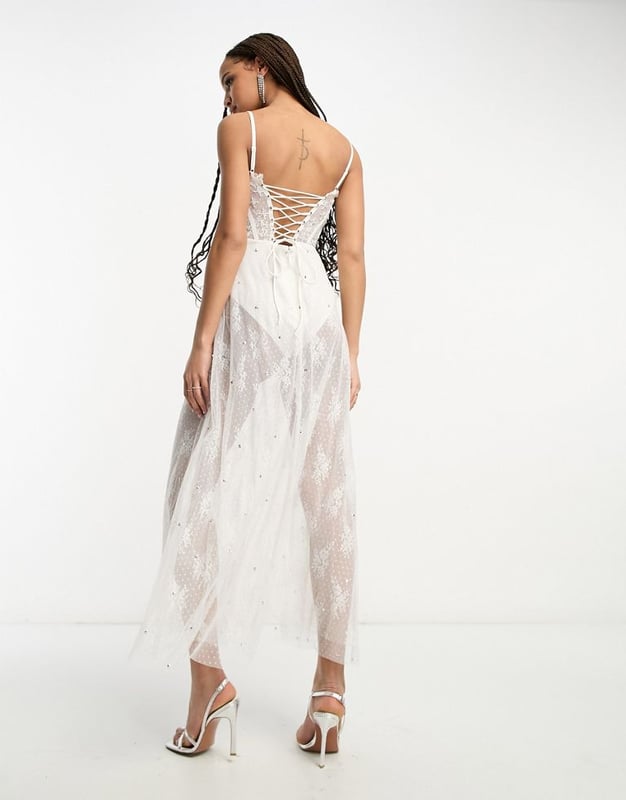 Miss Selfridge Premium embellished premium cami corset maxi dress in ...
