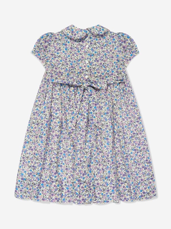 Sarah Louise's intricate precision of beauty and excellent craftsmanship is spellbinding. This girls cotton flower dress in purple captures the label's preference for tradition with an innovative twist. Envisioned with all-over periwinkle floral printing, a stitched bodice via a zigzag border, Peter Pan collar and a belted waist.* Exclusive to Childsplay Clothing Button Fastening Short Puffy Sleeves Flared Skirt Flared Hem Fabric 100%
