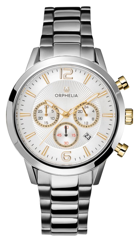 Orphelia Orologio Uomo Master Chronograph Al Quarzo - Cassa 42mm Acciaio, Quadrante Bianco, Impermeabile 3 ATM