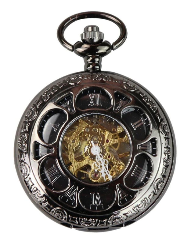 Automatische Taschenuhr, mechanisch, Peaky Blinders Vintage Double Hunter, automatische Vintage-Retro-Klassiker-Taschenuhr, mechanisch betrieben (KEINE BATTERIEN ERFORDERLICH!) Wird komplett mit Samtbeutel geliefert