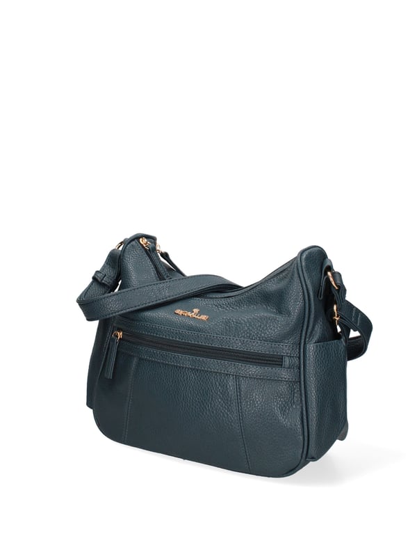 Crossbodytas voor dames met ritssluiting. één met ritssluiting en twee open binnenzakken. één voorkant met ritssluiting, één achterkant met ritssluiting en twee open zijvakken met externe vakken. verstelbaar in eco-lederen schouderband. ontbrekend handvat. twee binnenvakken. extern materiaal. gevoerd met polyester binnenkant. Afmetingen: 28x24x11 cm. Modeproduct