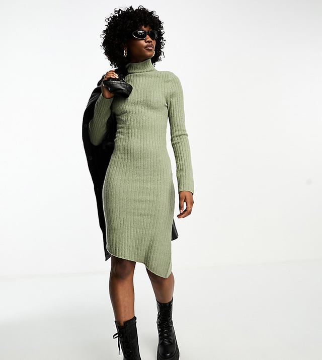 Asymmetric hem midi dress shop