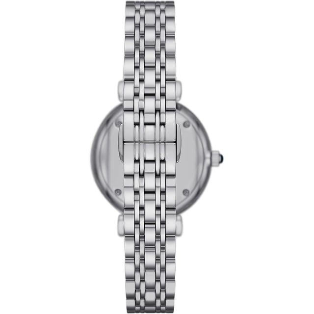 This Emporio Armani T-bar Analogue Watch for Women is the perfect timepiece to wear or to gift. It's Silver 32 mm Round case combined with the comfortable Silver Stainless steel watch band will ensure you enjoy this stunning timepiece without any compromise. Operated by a high quality Quartz movement and water resistant to 5 bars, your watch will keep ticking. Classic and charming watch perfect for every lady who likes to be the centre of attention. High quality 19 cm length and 13 mm width Silver Stainless steell strap with a Deployment clasp Case diameter: 32 mm,case thickness: 7 mm, case colour: Silver and dial colour: Blue