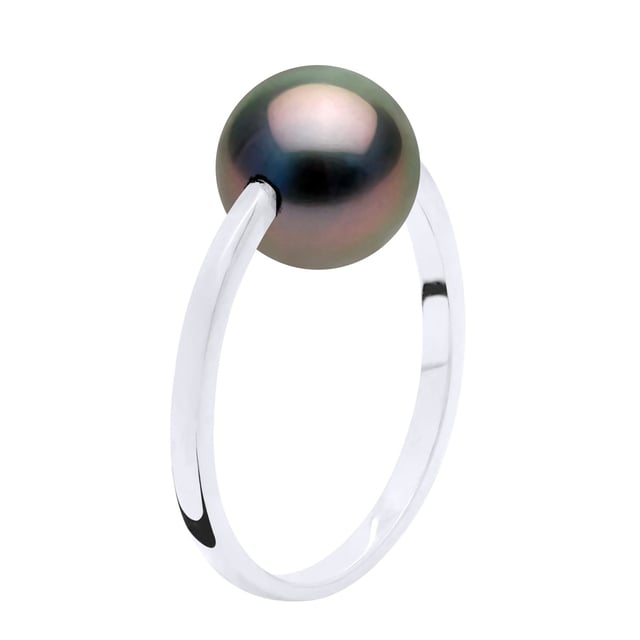 Ring - Vitguld - Äkta odlad TAHITI-pärla rund 8-9 mm - finns i storlek jämna nummer från 48 till 62 - levereras med äkthetscertifikat och internationell garanti - MADE IN FRANCE