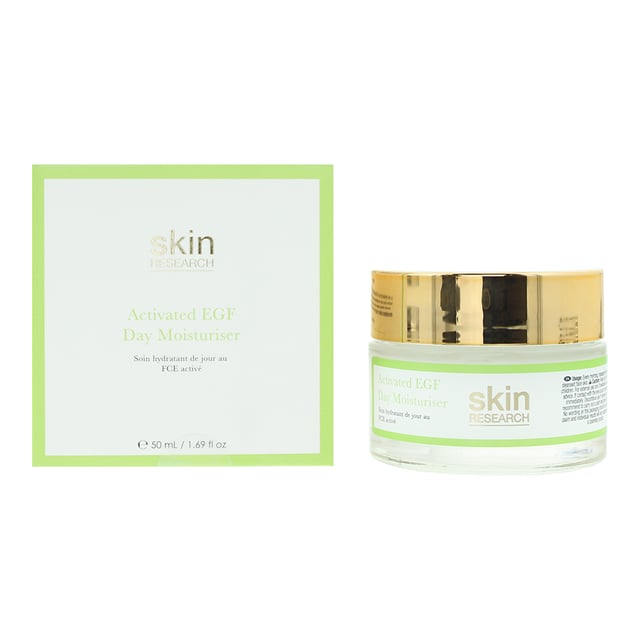 Skin Research Advanced Epidermal Growth Factor Day Moisturiser is a cutting-edge skincare product meticulously formulated to promote skin regeneration and radiance throughout the day. Infused with a powerful Epidermal Growth Factor complex, this moisturiser harnesses the skin-renewing benefits of advanced science. EGF is a naturally occurring protein that plays a crucial role in cellular regeneration and tissue repair. When applied topically, it stimulates the production of collagen and elastin, leading to firmer, more youthful-looking skin. This day moisturiser is specially crafted to deliver a concentrated dose of EGF, aiding in the restoration of a smooth, supple complexion. The lightweight, non-greasy texture of this moisturiser allows for easy application and quick absorption. It provides essential hydration, leaving the skin feeling soft, plump, and deeply nourished. With regular use, it helps to diminish the appearance of fine lines and wrinkles, resulting in a more youthful and revitalized complexion. The Advanced Epidermal Growth Factor Day Moisturiser is also fortified with a blend of natural botanical extracts and skin-loving ingredients, providing additional antioxidant protection and supporting the skin's natural barrier function. It creates a shield against environmental stressors, helping to preserve a youthful, healthy appearance throughout the day. This moisturiser is suitable for all skin types and is an essential component of any comprehensive skincare regimen.