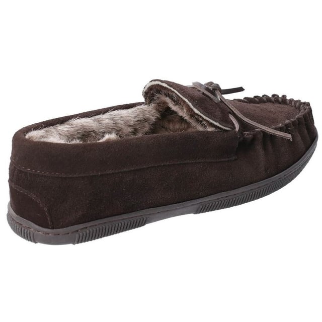 Hush Puppies Mens Ace Slip On Leather Slipper (Chocolate) Real suede upper. Faux fur lining and sock. Soft, flexible, hard wearing indoor/outdoor sole. Memory foam comfort sock. Gift boxed.