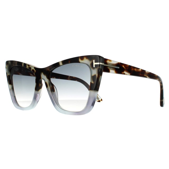 Tom Ford zonnebril Poppy FT0846 55B Gekleurde Havana Gray Gradiënt zijn een sterk gewaagd frame met het iconische T-Bar Metal Accent gewikkeld rond de tempel die de kattenooglift verder naar de hoeken accentueert.