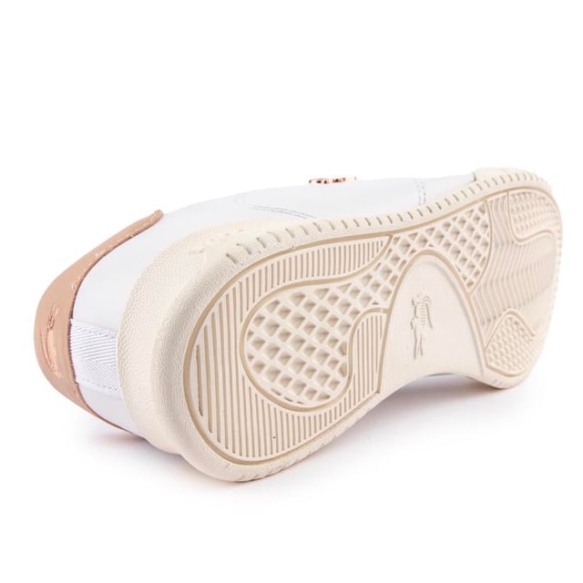 Lacoste Twin Serve Trainers Lacoste's Twin Serve Women's Court Trainer Is A Fashion Icon Tennis Court Inspired With Retro Appeal. This White Pair Features A Rose Gold Metal Croc Logo, Fine Stitching, Heel Detail, Blind Eyelets And A Padded Ortholite Insole For Extra Comfort. A Lovely, Fresh Addition To Your All-season Wardrobe.