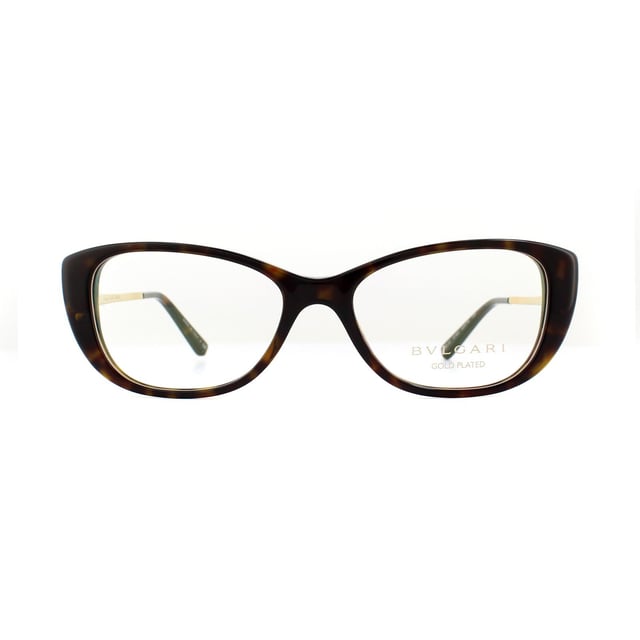 Bvlgari Glasses Frames BV4095K 5193 Havana 52mm are gorgeous oval style frame for women with gold plate temples featuring an interlocking Bvlgari logo. These Bvlgari glasses come in a special edition box as photographed.