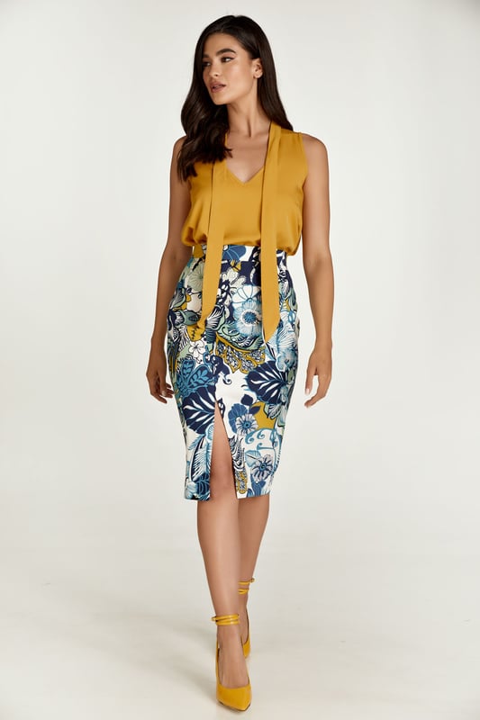 Floral cotton deals spandex pencil skirt