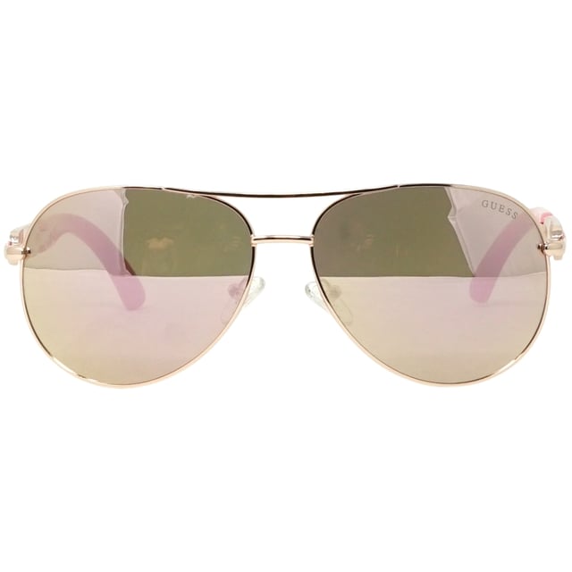 Guess GF7295 28F Rose Gold Sunglasses. A touch of fun for your summer days, but nothing too out of the ordinary for a Guess collectible. Guess Rose Gold Sunglass perfect for the summer.. Nose Bridge Width = 14mm, Lens Width = 60mm, Arm Length = 135mm. Branded Sunglasses Case and Cleaning Cloth Included. 100% Protection Against UVA & UVB Sunlight and Conform to British Standard EN 1836:2005, Sunglasses, Sunglasses Case, Cleaning Cloth and Care Instructions all Included. Guess GF7295 28F Rose Gold Sunglass