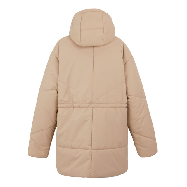 Shell: Polyester. Lining Material: 100% Polyester. Fabric: Baffled, Micro Taslan, Synthetic, Taslan. Lining: Taffeta. Design: Plain. Fabric Technology: DWR Finish, Insulating, Weather Resistant. Neckline: Hooded. Sleeve-Type: Long-Sleeved. Padded, Snug Fit. Cuff: Ribbed. Hood Features: Adjustable, Drawcord, Grown On Hood. Pockets: 2 Lower Pockets. Fastening: Full Zip, Stormflap. Waistline: Adjustable, Drawcord. Sustainability: Eco Friendly, Feather-Free, Made from Recycled Materials. 8 UK: 32 in. 10 UK: 34 in. 12 UK: 36 in. 14 UK: 38 in. 20 UK: 145 in. 22 UK: 48 in. 24 UK: 50 in. 26 UK: 52 in. 18 UK: 43 in. 16 UK: 40 in.