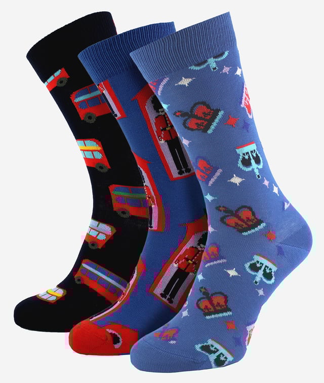 Happy Socks London Union Jack Gift BoxElevate your wardrobe with Happy Socks’ London Union Jack Gift Box. The set includes 3 pairs of vivid socks, each bearing unique London-inspired designs - Royal guards, iconic red buses, or the monarch's crown. A perfect London memento. Produced from high-quality combed cotton, these socks promise both comfort and durability.With their fun designs and superior material, Happy Socks are more than just socks. They offer an effortless blend of comfort, style, and personality to your everyday attire. Suitable for all seasons, these socks provide a delightful fit. The Happy Socks London Union Jack Gift Box offer several positives. Their distinctive patterns add a touch of British flair to your look while the premium cotton guarantees sustained comfort. Moreover, their superior-material supports healthy foot hygiene, keeping your feet fresh all day long. Experience the unbeatable combination of comfort, style, and quality with Happy Socks London Union Jack Gift Box - your top pick for lively sock wear.Essential Product Details- Bright and eye-catching designs- Superior-grade material- Unique London-inspired patterns- Suitable for all seasons- Works well with casual and formal outfits.