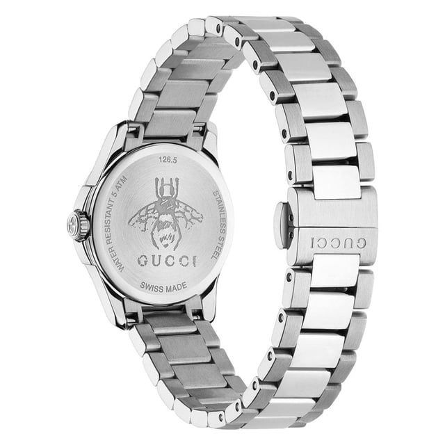 Model: YA126573EAN: 731903409774Movement: Battery Operated QuartzBracelet color: SilverWaterproofing: 50 Meters - 165 FeetDial Color: BlackBracelet material: Stainless SteelDial diameter: 27 mmGender: Women'sDisplay: AnalogStyle: CasualFeatures: Date at 6 o'clock, Hour, Minute, SecondGlass type: Scratch Resistant SapphireShape: RoundCase color: Silver