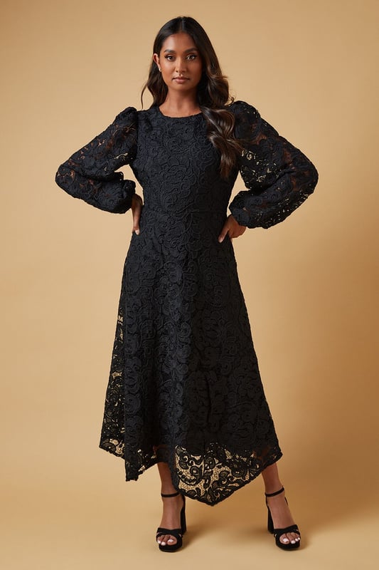 Lace Symmetrical Hem Midi Dress