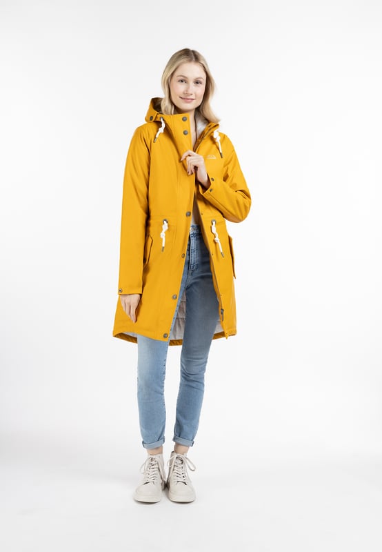 Ganz gleich, ob nass oder kalt, mit dem urban rain Regenparka von ICEBOUND können Sie den ungemütlichen Herbst- und Wintermonaten gelassen entgegen sehen. Der trendige Friesennerz überzeugt mit warmer Wattierung, während das beschichtete Obermaterial, samt versiegelter Nähte, alle Nässe auf Abstand hält. Für einen besonders angenehmen Tragekomfort sorgt zudem ein weiches Jersey-Innenfutter in Melange-Tönen sowie der praktische 2-Wege-Reißverschluss, der mit einer Druckknopfleiste verdeckt ist, und so für weiteren Schutz sorgt. Ebenso gut durchdacht sind die seitlichen Eingrifftaschen, die dank Reißverschluss und schräger Patten für Trockenheit sorgen. In puncto Optik überzeugt der Mantel durch seine praktische Länge mit abgerundetem Rückenteil sowie durch die Taillenkordel, mit der der Mantel mittig enger gezogen werden. Abgerundet wird das Modell durch die Kapuze, die durch die Kordel und die Logo-Ösen optisch, wie funktional verstärkt wird.  Regenmantel mit Wattierung