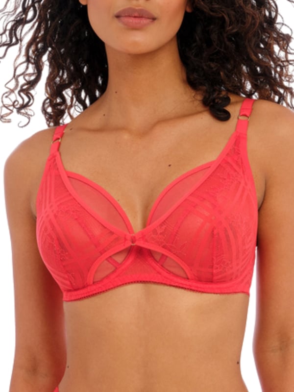 Freya Freya Fatale High Apex Bra. Stretch geo floral lace outer cup to create high apex and give forward projection. This product is recommended as hand wash only.