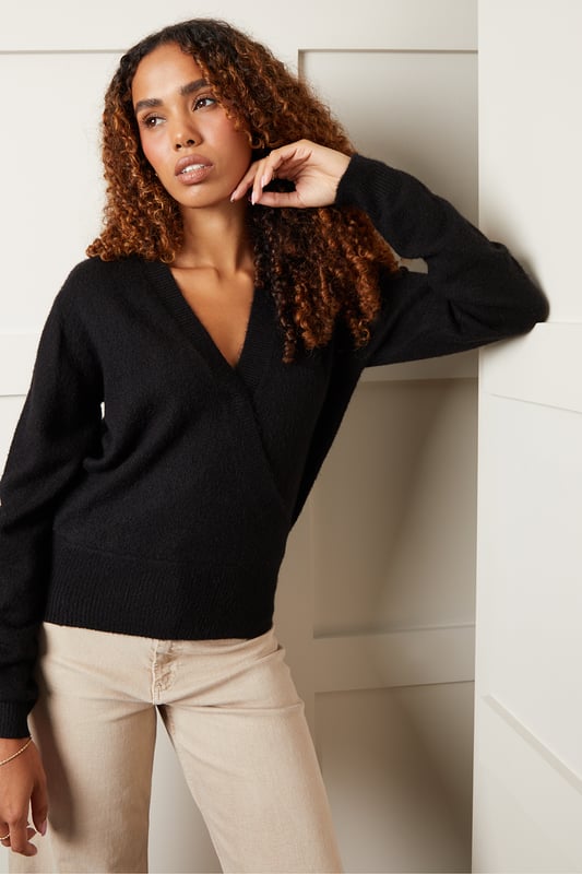 Deep v neck wrap sweater online