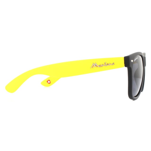 Montana Sunglasses MP40 F Black with Yellow Rubbertouch Black Polarized are a lightweight, wayfarer style frame which are designed with all day comfort in mind. The durable plastic frame have a contemporary appearance, yet classic shape which means they will look great across a wide range of face shapes and sizes. These Montana designer sunglasses have aspheric, polarized lens technology, exceptional for a frame of this price.