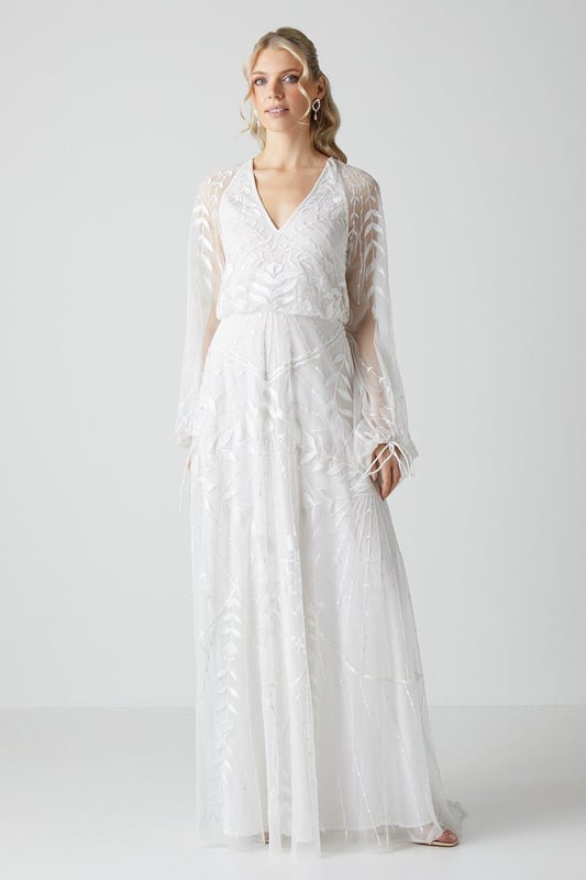 Boho Embroidered Blouson Sleeve Wedding Dress