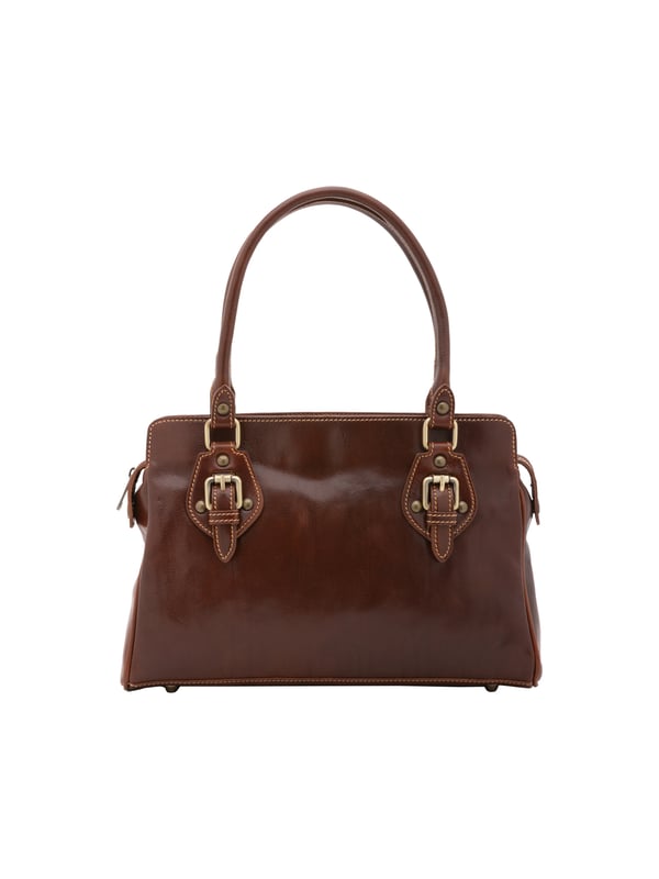 Damenhandtasche mit Reißverschluss. zwei Innentaschen mit Reißverschluss. fehlende Außentaschen. fehlender Schultergurt. im Ledergriff. zwei Innenfächer.  Außenmaterial. Innen mit Baumwolle gefüttert. Maße: 24x36x12 cm. Hergestellt in Italien