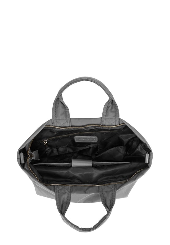 Made from our signature nylon, the Portrait Nylon Tote is the perfect way to carry all your everyday essentials. Featuring a padded carry handle and adjustable crossbody strap with a clip off function. Features: , Zip top opening, Front oversized flap over zip pocket, Rear zip pocket, SMITH & CANOVA antique brass logo, Branded antique brass zips, Padded grab handle, Adjustable crossbody strap (detachable), Internal 15 inch padded laptop sleeve, Internal zip pocket, 2 Internal mobile phone slip pockets - fits normal and plus size smart phones, 2 Internal pen slip pockets Style Ref: 92682 DKGREY