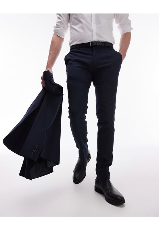 Topman stretch super skinny textured suit trousers in navy