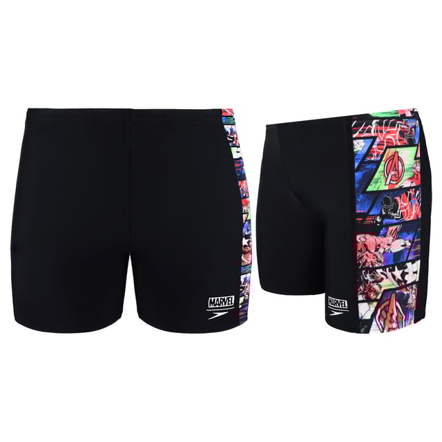 Speedo x Avengers - dive into action with The Avengers in our fantastic swim gear! 
Secure Fit - internal draw cord allows you to adjust the fit 
Front Lining - provides added comfort and modesty 
Higher chlorine resistance than standard swimwear fabrics - fits like new for longer with CREORA High-low 
Shape Retention - fabric stretches so you can enjoy your swim without feeling restricted 

100% Polyamide