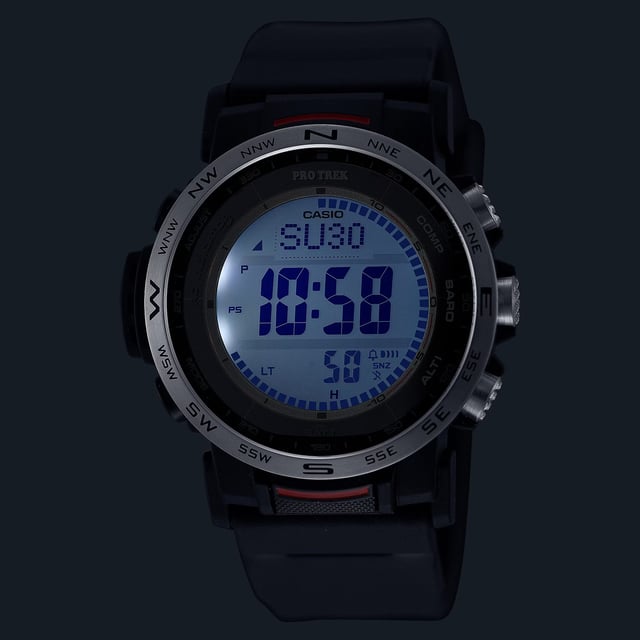 This Casio Protrek Digital Watch for Men is the perfect timepiece to wear or to gift. It's Black 40 mm Round case combined with the comfortable Black Plastic watch band will ensure you enjoy this stunning timepiece without any compromise. Operated by a high quality Quartz movement and water resistant to 10 bars, your watch will keep ticking. This sporty and trendy watch is a perfect gift for New Year, birthday,valentine's day and so on. This Digital watch has a Calendar function: Day-Date , Solar Powered , Radio Controlled , Stop Watch , Altimeter and Alarm High quality 21 cm length and 22 mm width Black Plastic strap with a Buckle Case diameter: 40 mm,case thickness: 13 mm, case colour: Black and dial colour: LCD