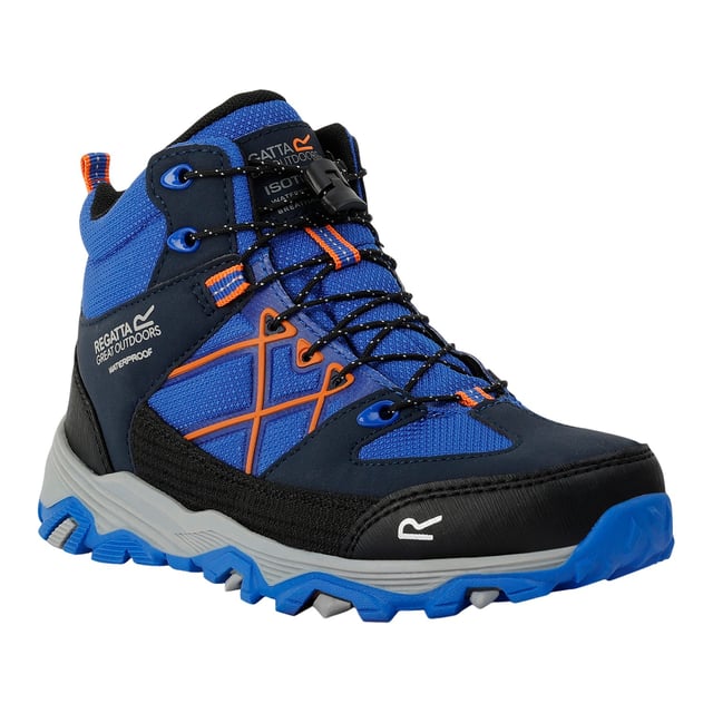 Regatta Childrens/Kids Samaris III Walking Boots (Oxford Blue/Orange) Upper: Durable, Synthetic, Water Resistant. Insole: Abrasion Resistant, Mesh, TECFOAM. Midsole: EVA (Ethyl Vinyl Acetate), Shock Absorbing. Outsole: Hardwearing, Lightweight, Moulded, TPR. 6 Eyelets. Fabric Technology: Breathable, Isotex, Waterproof, Windproof. Anti-Scuff, Cushioned, Foam Technology, Mud Guard, Padded Collar, Padded Tongue. Flat. Cut: Mid Cut. Trim: Reflective. Design: Contrast, Logo. Toe Style: Round. Fastening: Bungee Lacing.