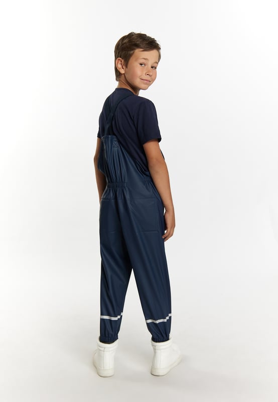 geen voering/geen voering, geen vulling, verstelbare elastische broekband 20cm  Maak kennis met een waterdichte tuinbroek voor kinderen met versterkte knieën en zitvlak voor duurzaamheid. Verstelbare bandjes met gespen zorgen voor een persoonlijke pasvorm, en de elastische taille en beenuiteinden zorgen voor comfort en flexibiliteit. Met reflecterende strips die zichtbaarheid garanderen en gelaste naden is dit pak perfect om buiten te spelen en te verkennen. Broek gemaakt van 3000 mm waterdicht materiaal. Dit product maakt deel uit van de Kidscollectie.  Regenbroek