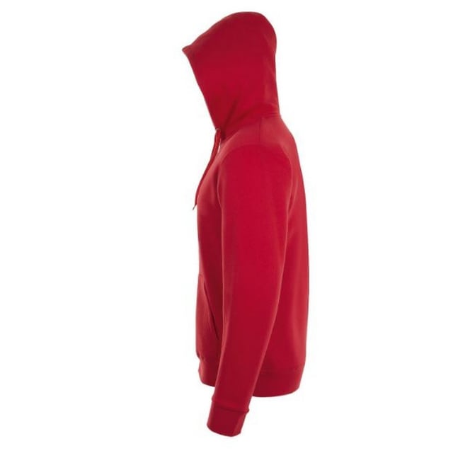 Heren Hoodie. Drop-schouder stijl. Geborsteld rugvlies. Kap met zelfgemaakt koord van stof. Ritssluiting aan de voorzijde over de gehele lengte. Twee voorzakken. Geribbelde manchetten en zoom. 260gsm. Stof: 50% Katoen, 50% Polyester. Herenborst (voor inches): S(36/38), M(38/40), L(41/42), XL(43/44), XXL(45/47).