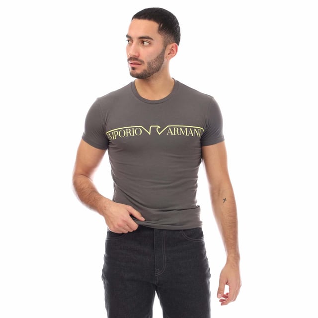 Mens Emporio Armani Crewneck T-Shirt in grey.- Round collar.- Short sleeves.- Printed logo.- Slim fit.- 95% Cotton  5% Elastane.- Ref: 11103551624844