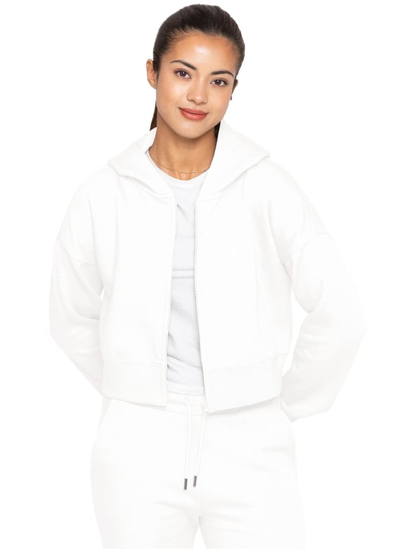 Enzo Womens Cropped Hoodie Tracksuit. Zip up sweatshirt with hood and sweatpants joggers set. Cropped hoodie and regular fit joggers with Cuffed design. Brushed back inner fleece. Cropped fit for casual wear. Essential loungewear tracksuit.