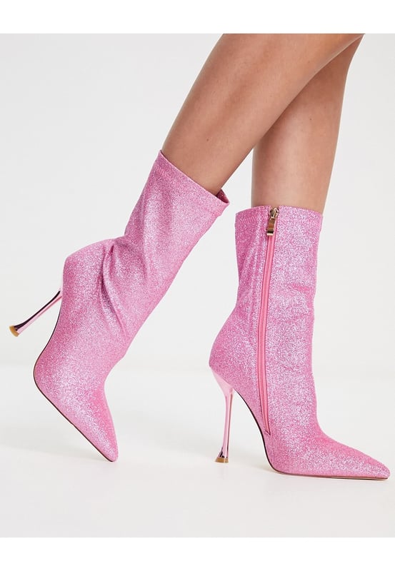 Simmi London Paolo glitter sock boots in pink