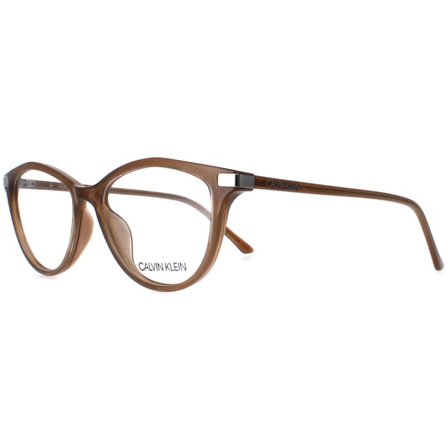 Calvin Klein Cat Eye Womens Milky Taupe CK19531  Glasses are a feminine cat eye style made from lightweight acetate. They feature the Calvin Klein branding on the temples for brand authenticity.