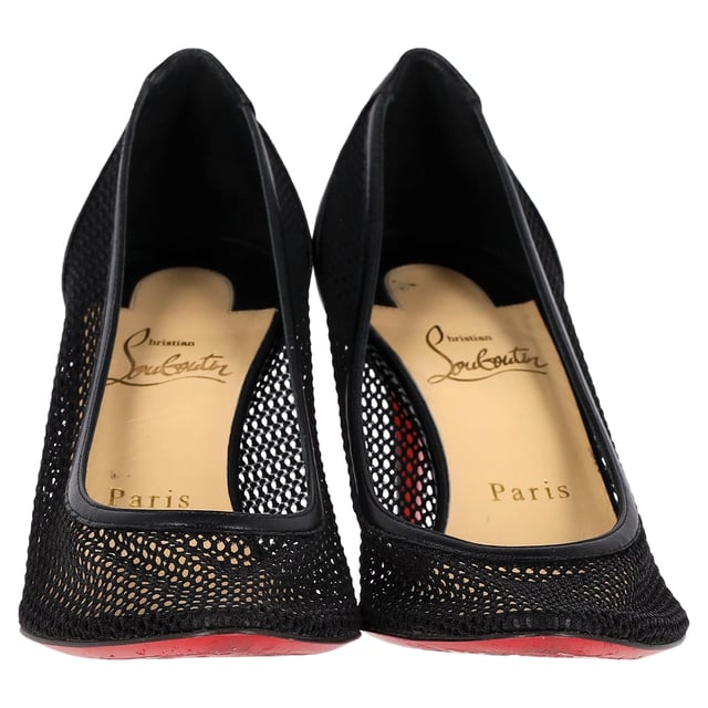 VINTAGE, RRP AS NEW
Step into timeless sophistication with the Christian Louboutin Filomena 85 Pumps in sleek black mesh and leather. These exquisite pumps feature a classic silhouette that effortlessly enhances your wardrobe, combining luxurious materials with Louboutin’s signature flair. The 85mm heel strikes the perfect balance between comfort and height, making them ideal for both day and night. With their alluring design and iconic red sole, these pumps are perfect for making a statement at any occasion. Elevate your style with the ultimate blend of elegance and boldness.

Christian Louboutin Filomena 85 Pumps in Black Mesh and Leather

Condition: Very good
Signs of wear: Minor markings, Lightly used but very well maintained. Minor mark at soles & creasing, light scuffing at the soles and heels.
Packaging: None
Color: Black
Material: Polyester
Size: FR37.5/UK3.5/IT36.5/US6.5
Measurements: Heel height: 90; Insole length: 260
SKU: NAPPUGBSH398061W