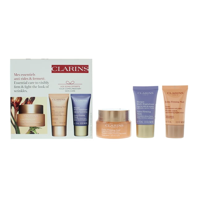 The Clarins Extra-Firming Gift Set presents skincare products designed to promote firmer, more youthful-looking skin. This set covers both daytime and night-time skincare needs. The Day Cream offers protection, hydration, and firming benefits for the active day, while the Night Cream focuses on repair and rejuvenation during restful sleep. The Face Mask improves the overall texture, tone, and elasticity of your skin.