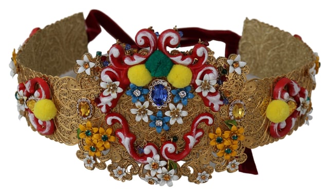 Brand: DOLCE & GABBANA
  Model: Crystal Waist belt
  Color: Gold multicolor
  Made in Italy
  Exclusive and high craftsmanship
  Material: Nylon
Material: Nylon