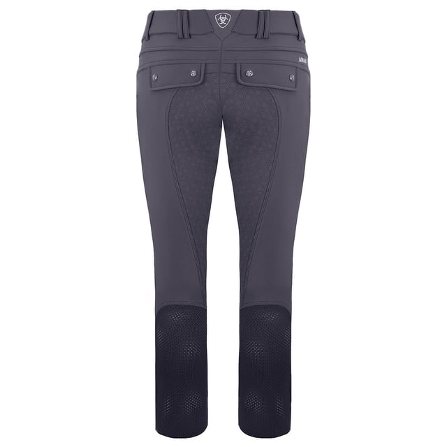 The Ariat Tri Factor Grip Full Seat Ladies Breeches are designed to keep you cool and collected without comprimising on style or comfort.

Featuring many of Ariat's advanced technologies, these breeches have been manufactured with a stretch, mid-weight knit fabric that is infused with a unique Icefil® Xyltol-based cooling system. This is designed to reduce skin temperature by up to 5°F, using highly efficient wicking fibres which quickly pull moisture away from the skin. Nano particles woven into the fabric also help to eliminate odour and offer protection from the sun, making the Tri Factor Breeches perfect for both competition and every day wear.

Designed with an innovative V3® panel in the back waistband which accomodates a rider's varying hip angles, they provide high levels of support without restricting your freedom of movement. An Ariat hex Silicone Grip full seat offers security and stability when in the saddle, while the Calf Fit System™ lower leg cuffs minimise bulk around the calves and alleviate pressure points on the ankles under long riding boots.

Finished with elegant faux back flap pockets and eye-catching and smart Ariat branding.